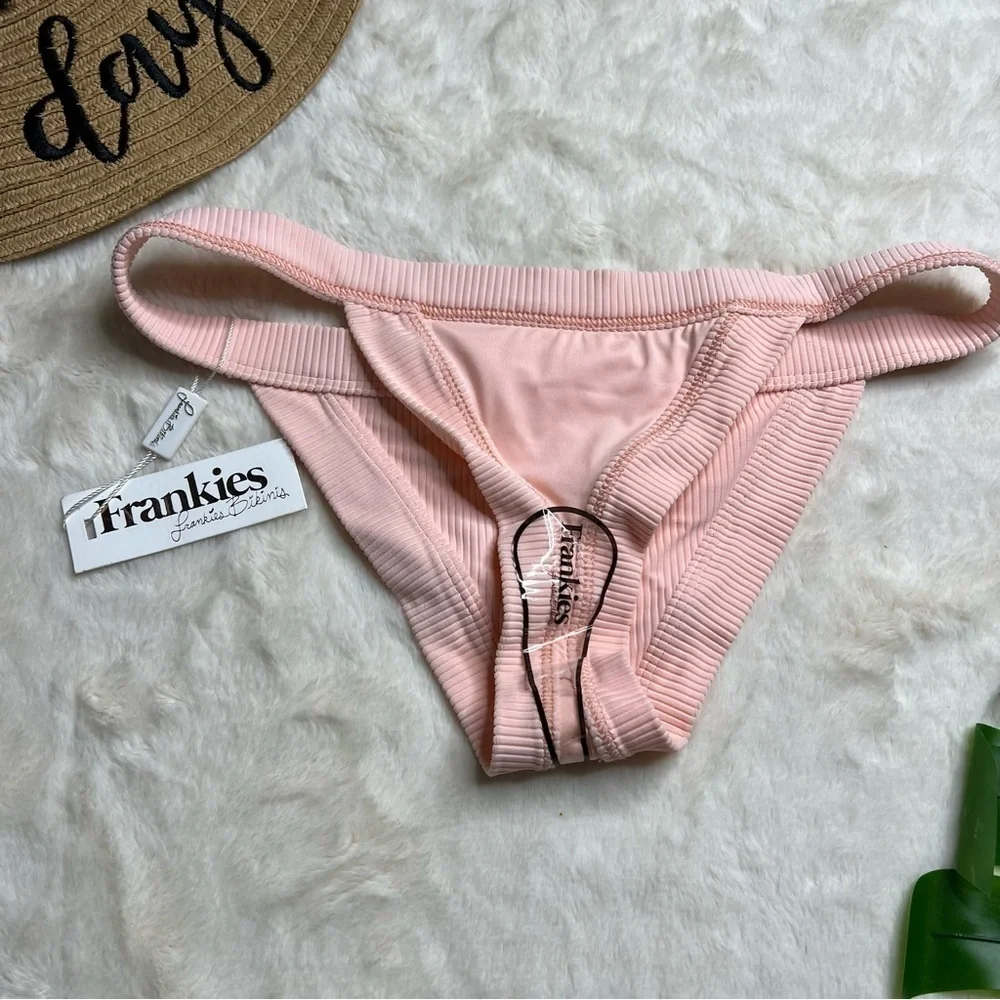 Frankie's Bikinis Cole Light Pink Ribbed Bikini Bottom